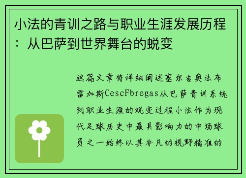 小法的青训之路与职业生涯发展历程：从巴萨到世界舞台的蜕变
